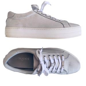 JSLIDES Women’s Platform Lace Up Leather Sneakers. Gray White Size 10
